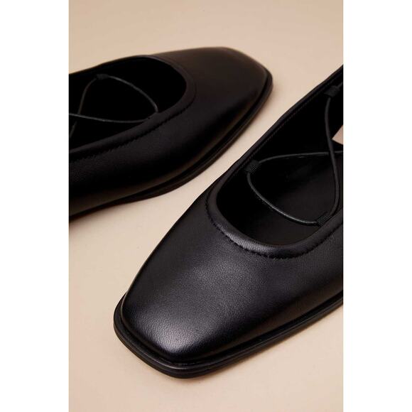 Dolce Vita Ryder Black Leather Lace-Up Ballet Flats - Picture 4 of 6